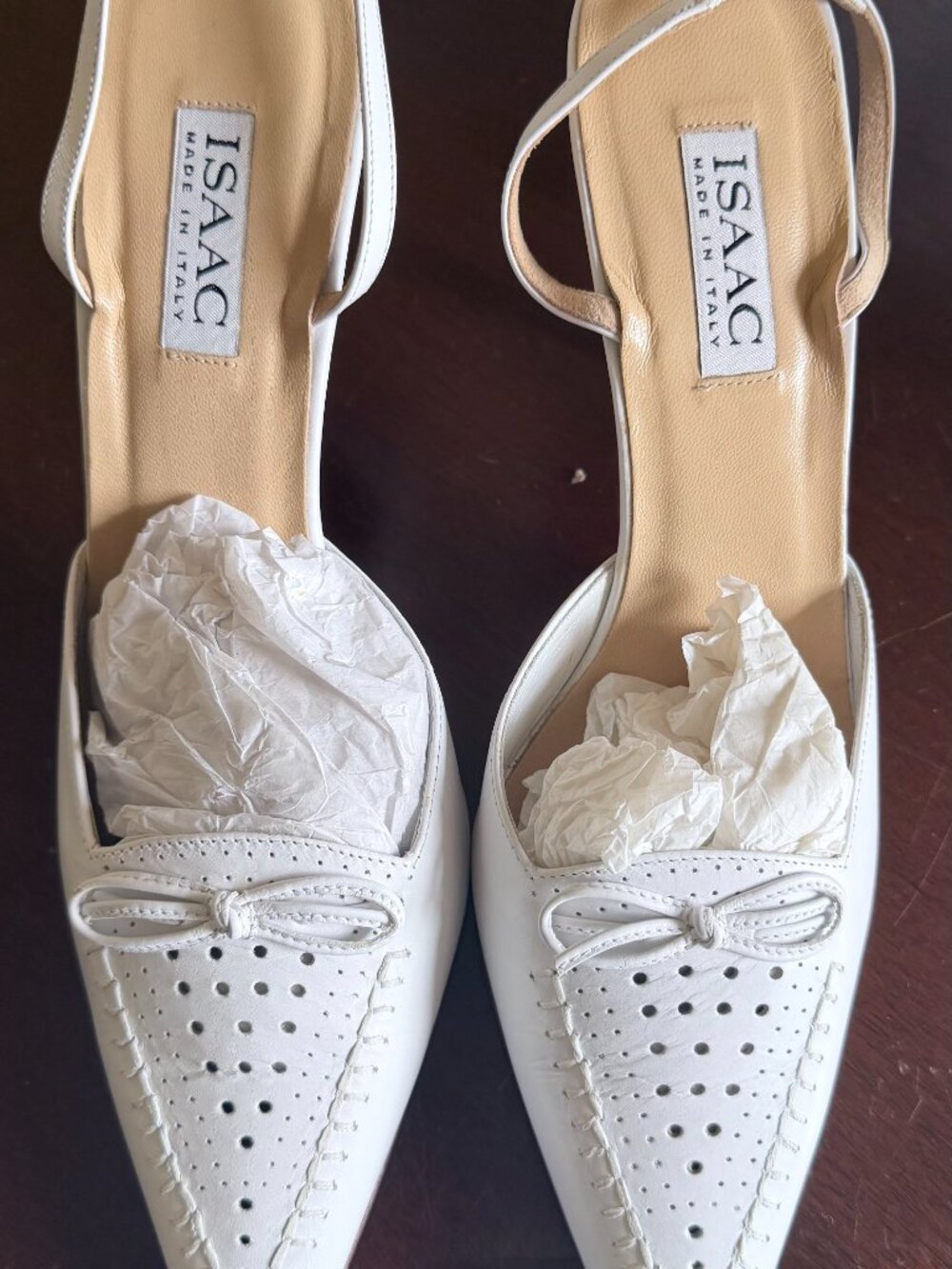 ISAAC MIZRAHI WHITE LEATHER SLINGBACK HEELS POINTED TOE BOW SLIP ON SIZE 11 B - Picture 4 of 6